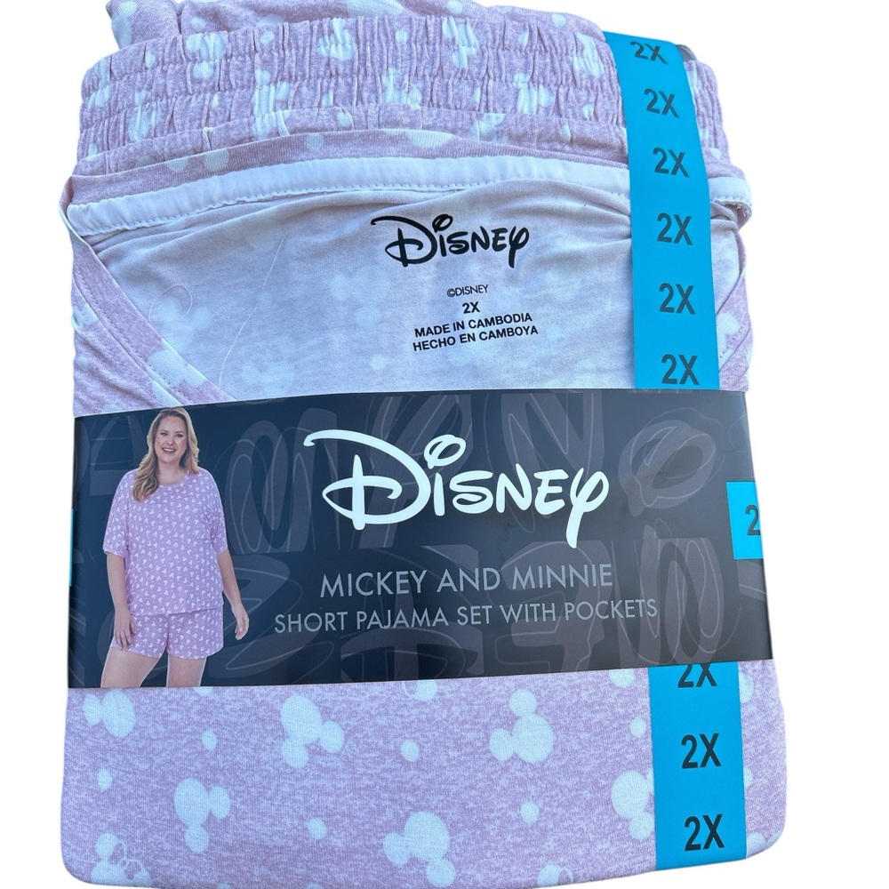 Disney Mickey & Minnie Lavender Purple Short Pajama Set with Pockets - 2X